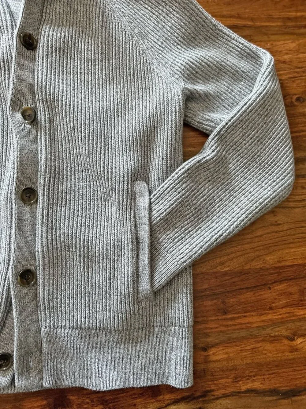 Banana Republic, Gray Ribbed-Knit Button-Up Cardigan Sweater, Men Size M